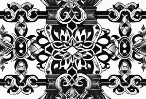armband tattoo, masculine, narrow, horizontal with atoms chain pattern tattoo idea