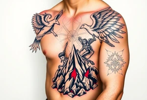 Heaven’s angels fighting hells demons. Angels flying and demons climbing up out of hell tattoo idea