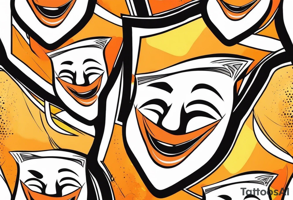 Laughing Male masquerade mask with orange and black circles tattoo idea