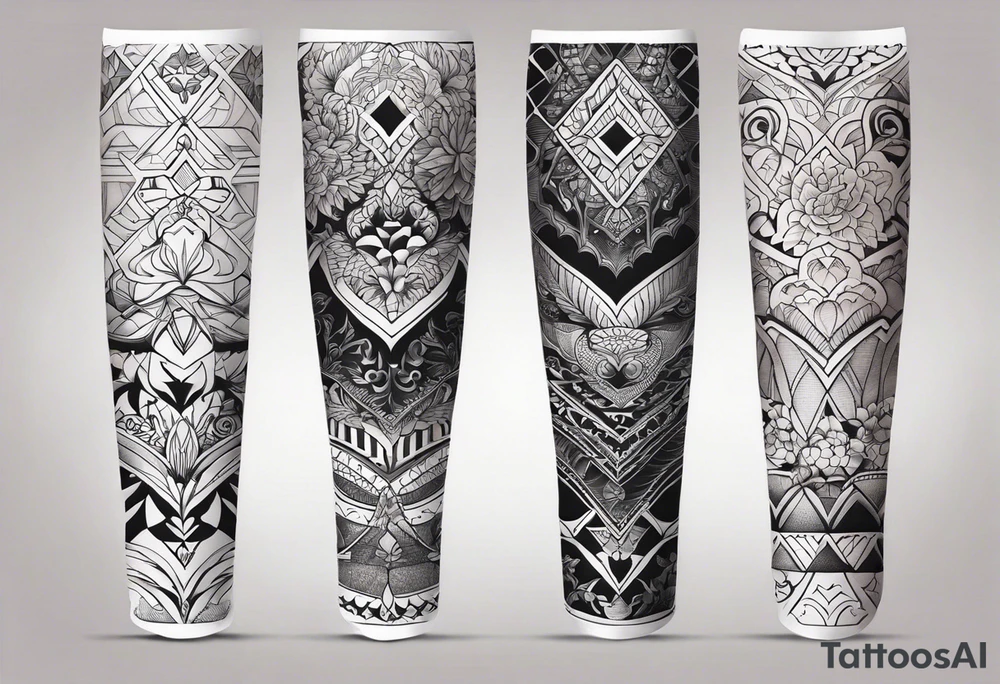 Leg sleeve with cool patterns tattoo idea