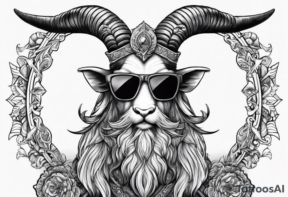 capricorn with beard and sunglasses tattoo idea