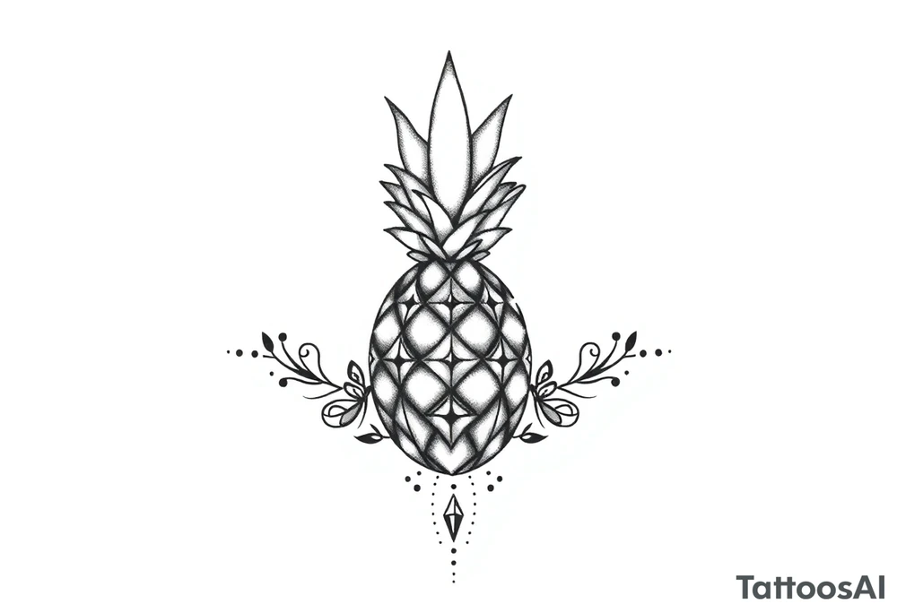 Design around a vagina and anus using a  pineapple with diamonds  and magestic, crown, vagina, anus, pubic tattoo idea