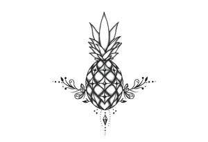 Design around a vagina and anus using a  pineapple with diamonds  and magestic, crown, vagina, anus, pubic tattoo idea