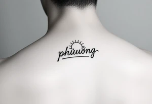 Word "phuong" written with sun inner arm tattoo idea