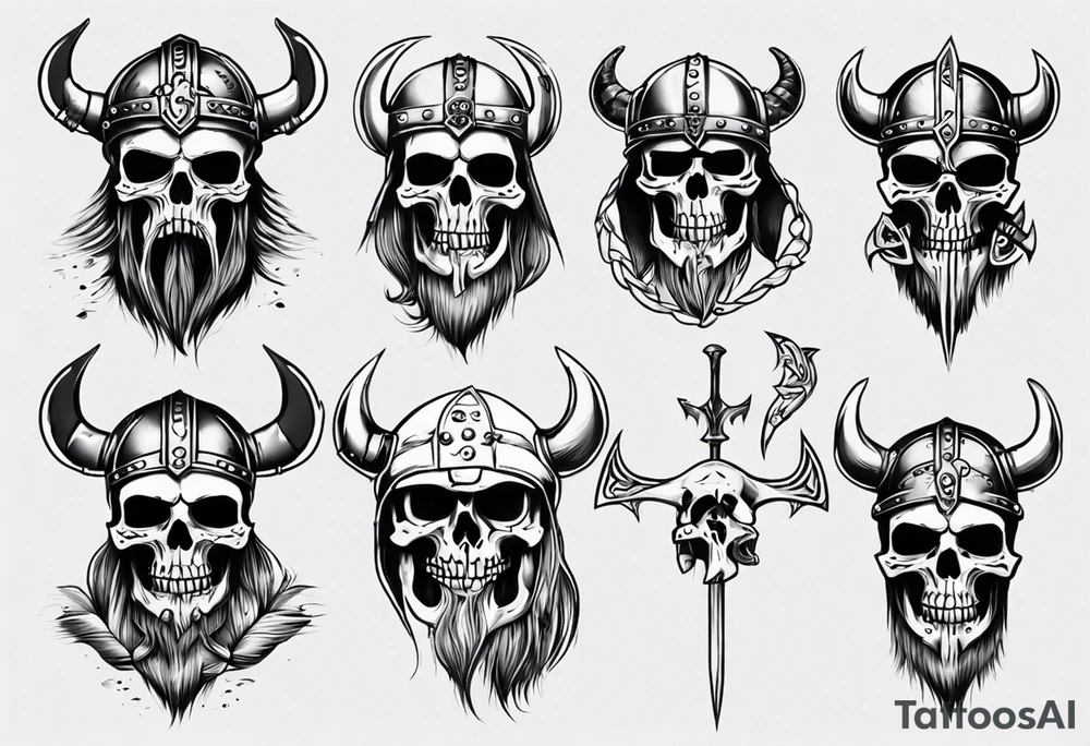Skeleton with a viking helmet tattoo idea