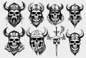 Skeleton with a viking helmet tattoo idea