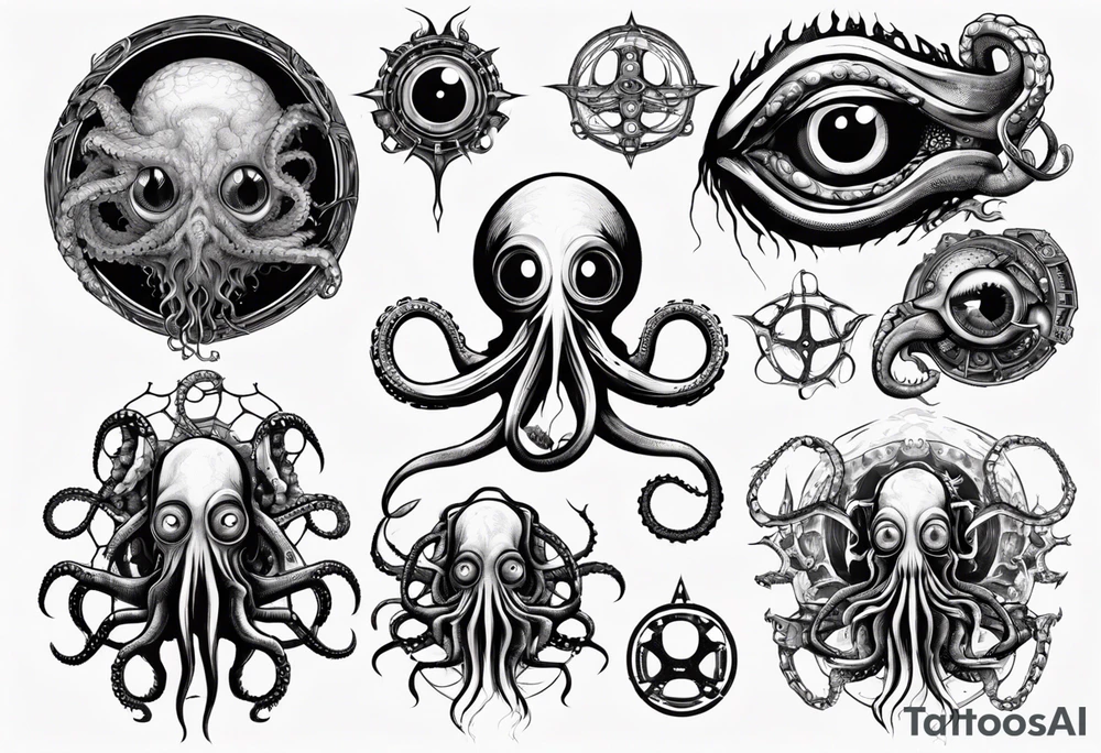 lovecraft theme with tentacle+++ and eyes tattoo idea