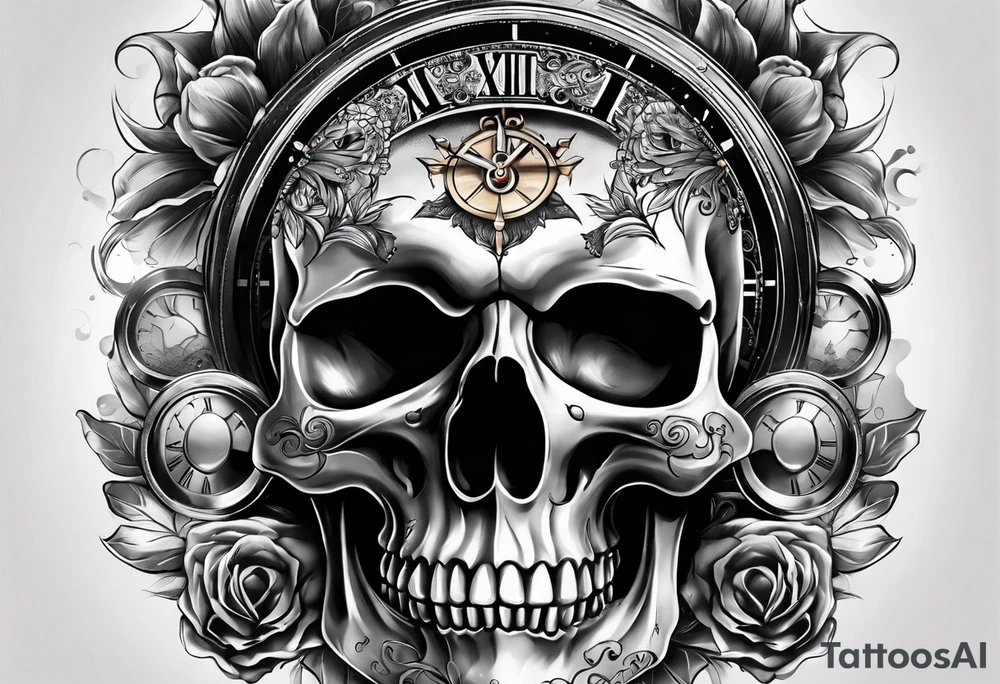 Skull mixed with watch tattoo idea