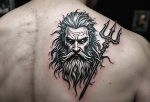 Poseidon god of the sea with trident tattoo idea