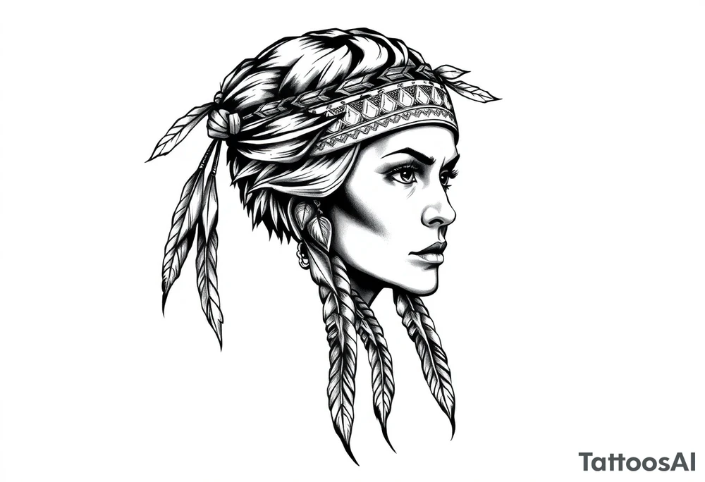 Fierce Female Native American with headband tattoo idea