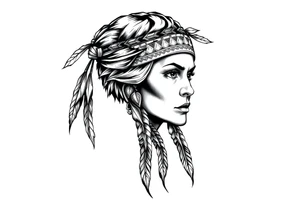 Fierce Female Native American with headband tattoo idea