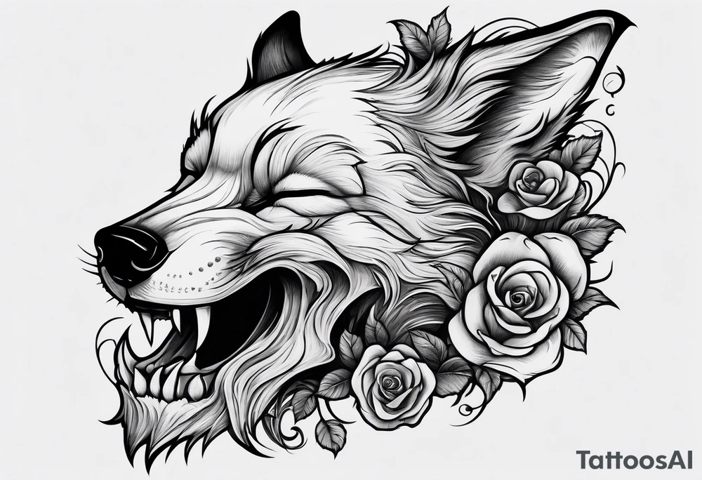 Creepy evil fox sleeping skull tattoo idea
