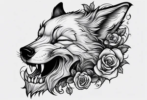 Creepy evil fox sleeping skull tattoo idea