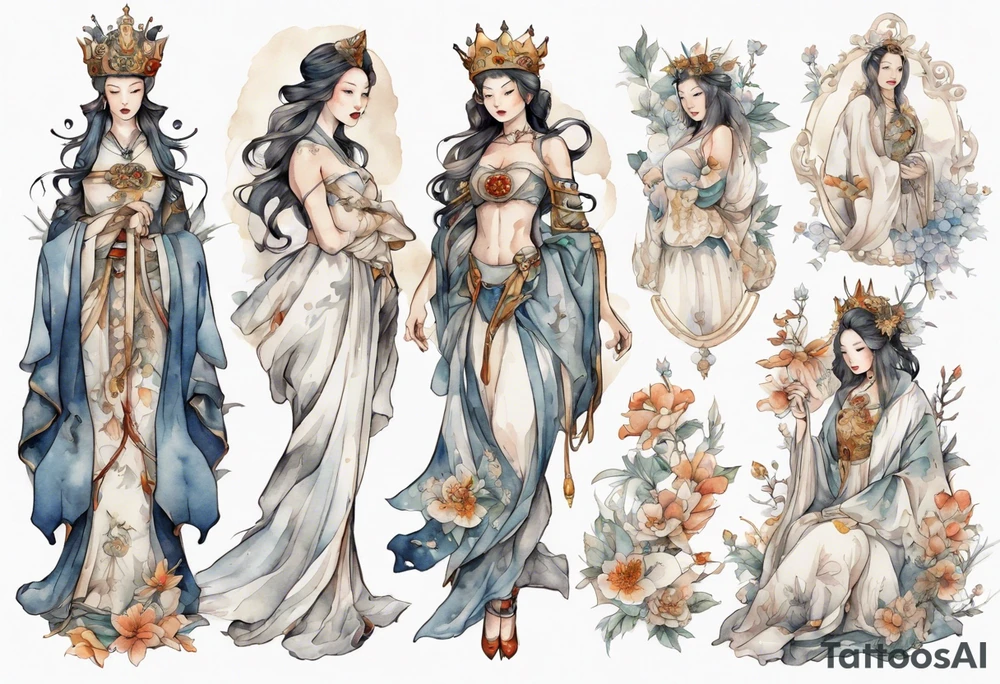 medieval queen dressed in white tattoo idea