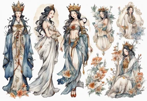 medieval queen dressed in white tattoo idea
