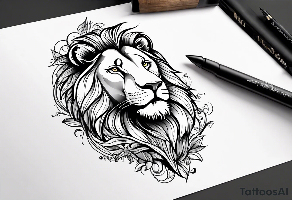Small male lion with inspirational quote tattoo idea