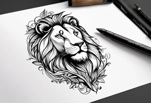 Small male lion with inspirational quote tattoo idea