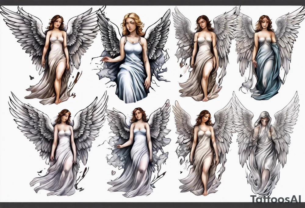Tired guardian angel with broken wings tattoo idea