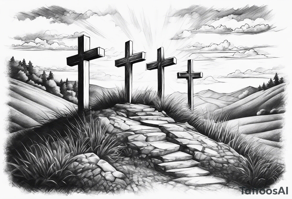 3 crosses on a hill facing east tattoo idea