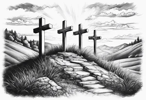3 crosses on a hill facing east tattoo idea