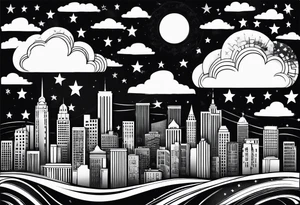stars, clouds, city tattoo idea