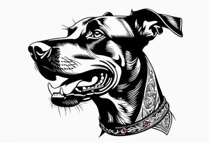 evil dobermann dog with mouth open tattoo idea