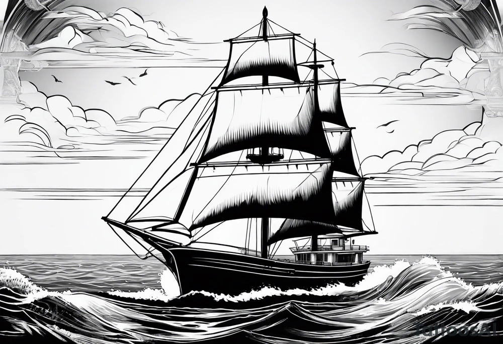 maritime lighthouse in a front view sailboat serving as a mast for a sail. tattoo idea