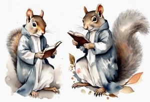 a grey squirrel dressed in a tunic holding a closed book closed tattoo idea