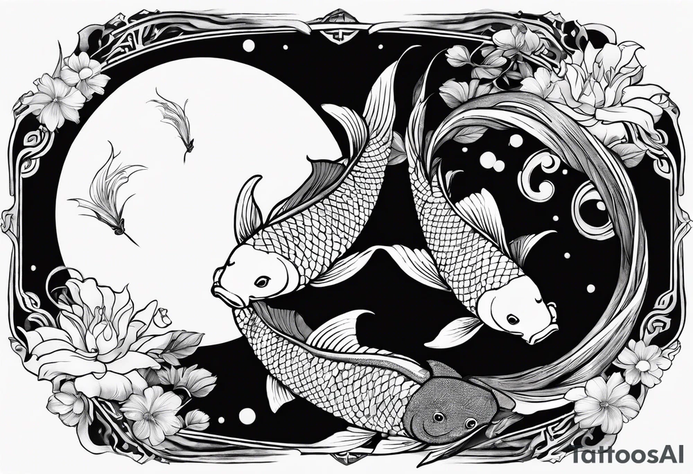 koi fish Tui and La from from avatar the last airbender circling each other with moon imagery around them tattoo idea