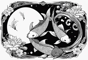 koi fish Tui and La from from avatar the last airbender circling each other with moon imagery around them tattoo idea