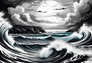 stormy sea, I am lonely and irresistible as a sea element tattoo idea