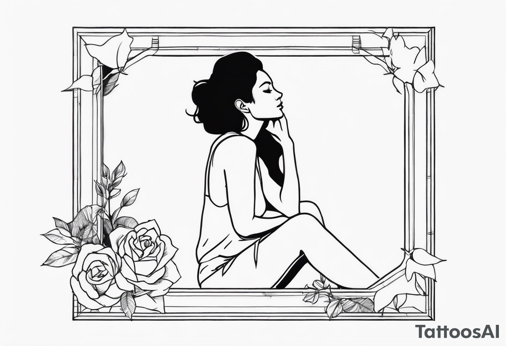 polaroid-picture-frame silhouette with a finelined girl in the picture tattoo idea