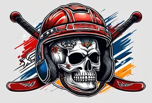 hockey helmet skull with stick and puck tattoo idea