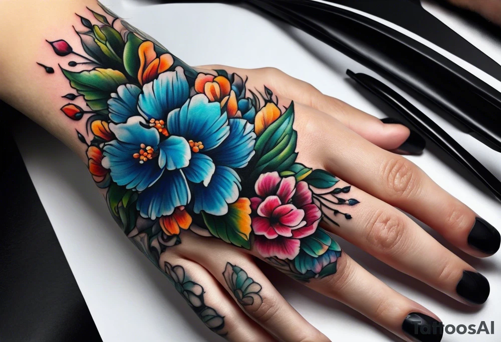 Flowers going up my finger onto my hand tattoo idea
