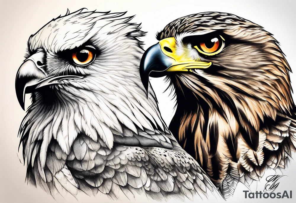 crow fighting eagle fighting owl tattoo idea