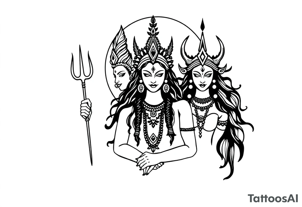 Lord Shiva, Godess Kali, Godess Lilith Together with the moon in the background tattoo idea