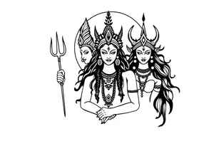 Lord Shiva, Godess Kali, Godess Lilith Together with the moon in the background tattoo idea