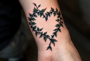 A heart shaped from leafy vines in forest green, wrapping gently around Barunka. tattoo idea