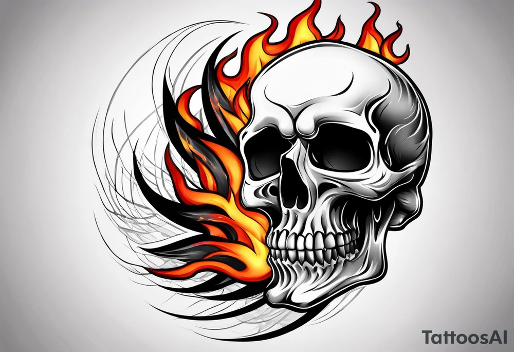 Skull with flames tattoo idea