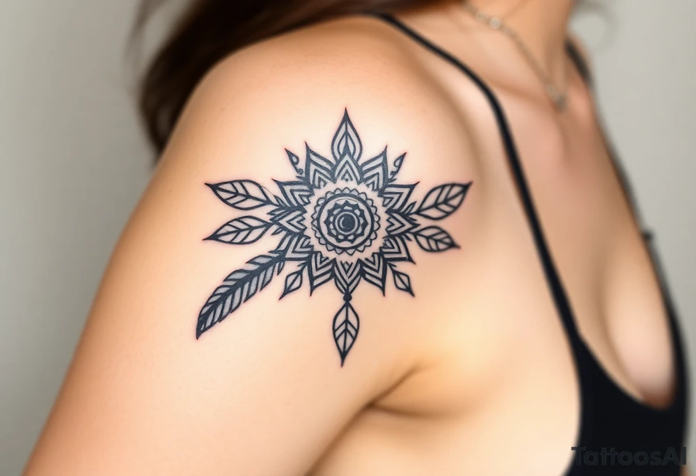 spiritual feather indian mandala shaman tattoo idea