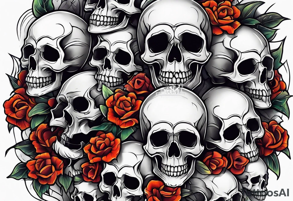 Neo traditional pile of skulls tattoo idea