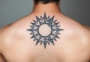 celestial sun and moon embrace with constellation patterns tattoo idea