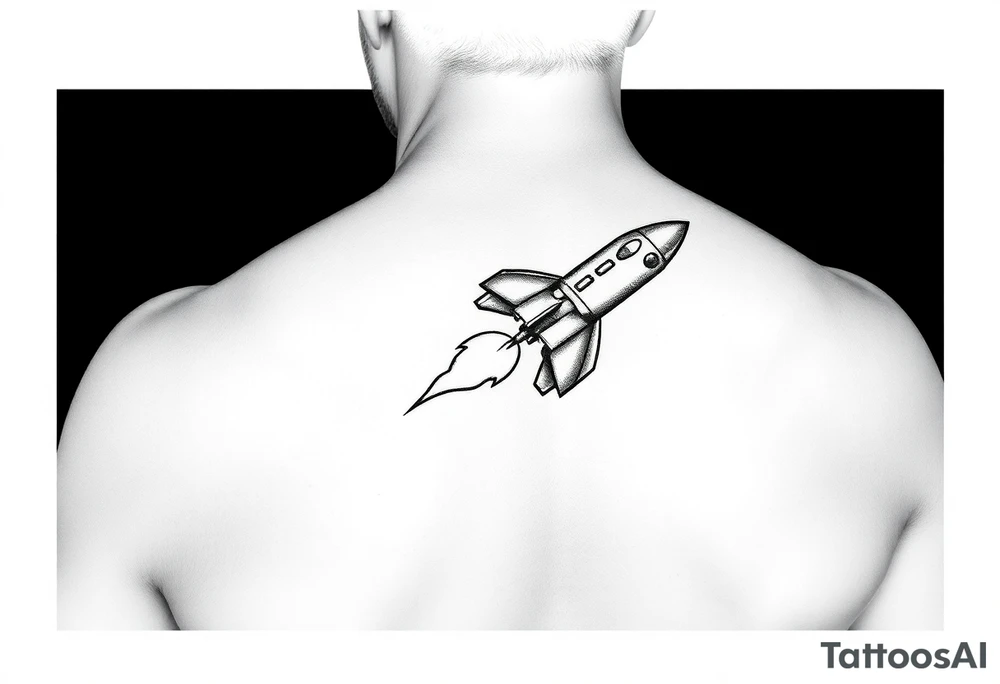 Rocket ship with sparks coming out of the back tattoo idea