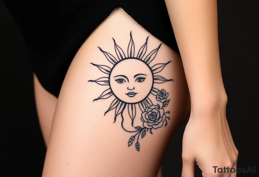 Traditional old
School sun with simple face two eyes, Sun, rose and crab old school style henna style tattoo idea