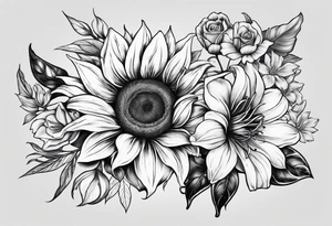 Sunflower, Rose and Lily tattoo idea