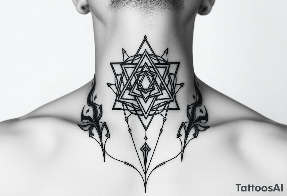 wide sacred geometry throat tattoo with multiple layers tattoo idea