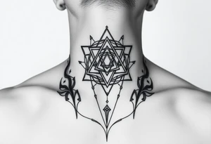 wide sacred geometry throat tattoo with multiple layers tattoo idea