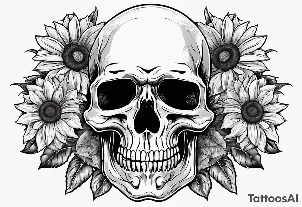 Skull, sunflowers, Saying never again tattoo idea