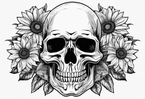 Skull, sunflowers, Saying never again tattoo idea