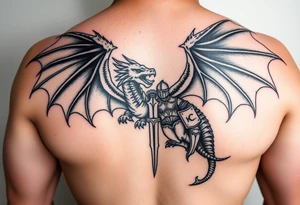 Powerful winged dragon fighting a knight tattoo idea